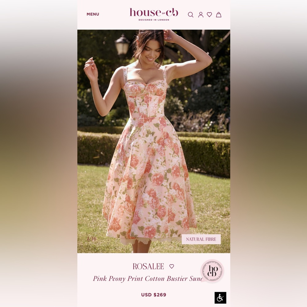 House of CB ROSALEE Pink Peony Print Cotton Bustier Sundress - Picture 3 of 12